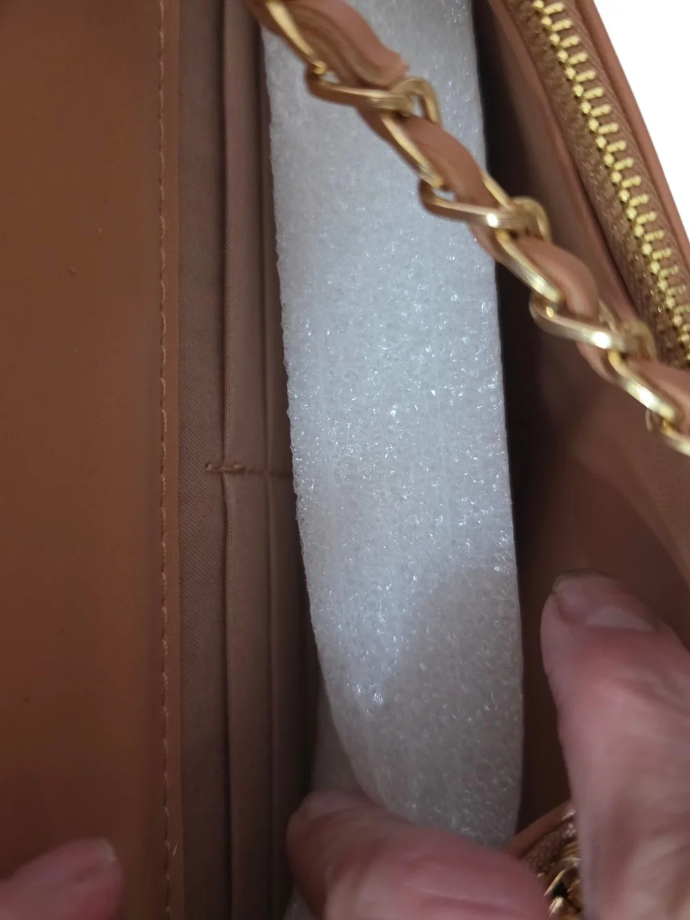 Bebe Sophia Quilted Chevron Flap Wallet Crossbody Bag Taupe Gold Chain New